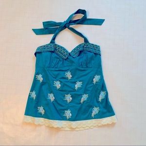 Halter baby doll style summer top with studded embellishment